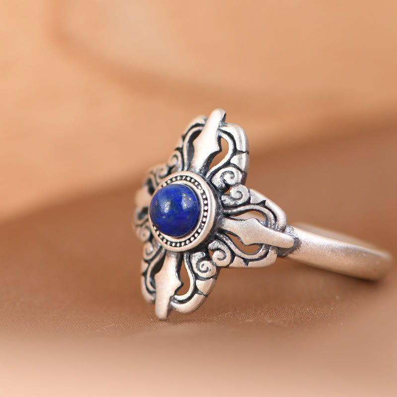 Bague ajustable positive en argent sterling 925 avec lazurite naturelle de Buddha Stones Tibet - image 2