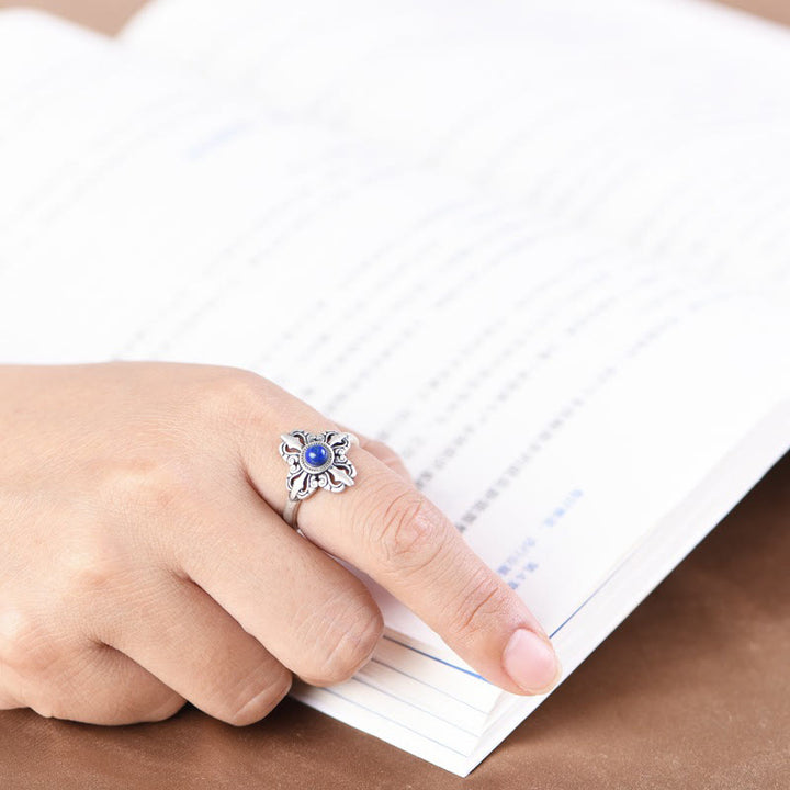 Bague ajustable positive en argent sterling 925 avec lazurite naturelle de Buddha Stones Tibet - image 5