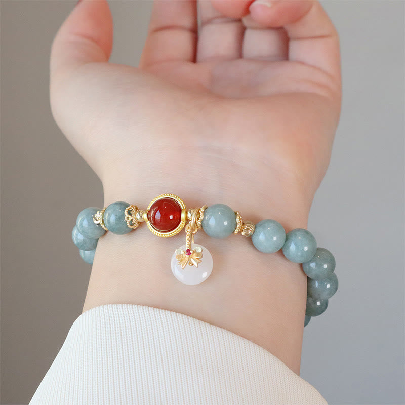 Bracelet porte-bonheur en perles d'agate rouge et jade naturel de Buddha Stones
