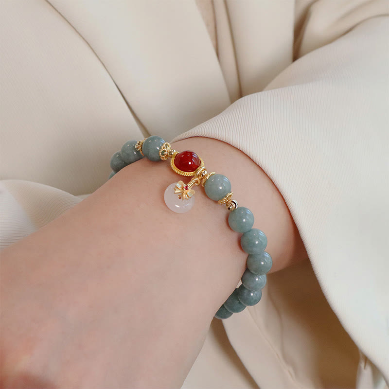 Bracelet porte-bonheur en perles d'agate rouge et jade naturel de Buddha Stones