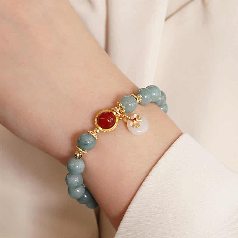 Bracelet porte-bonheur en perles d'agate rouge et jade naturel de Buddha Stones