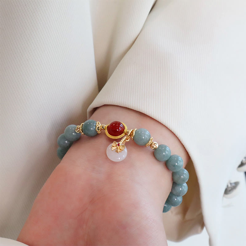 Bracelet porte-bonheur en perles d'agate rouge et jade naturel de Buddha Stones