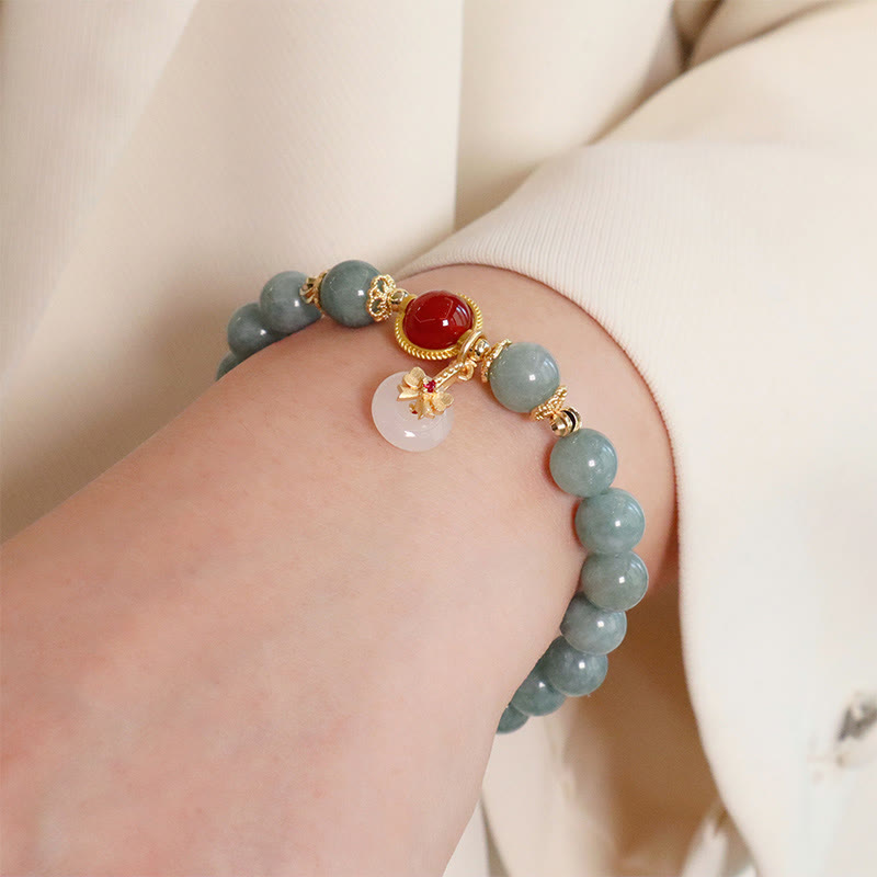 Bracelet porte-bonheur en perles d'agate rouge et jade naturel de Buddha Stones