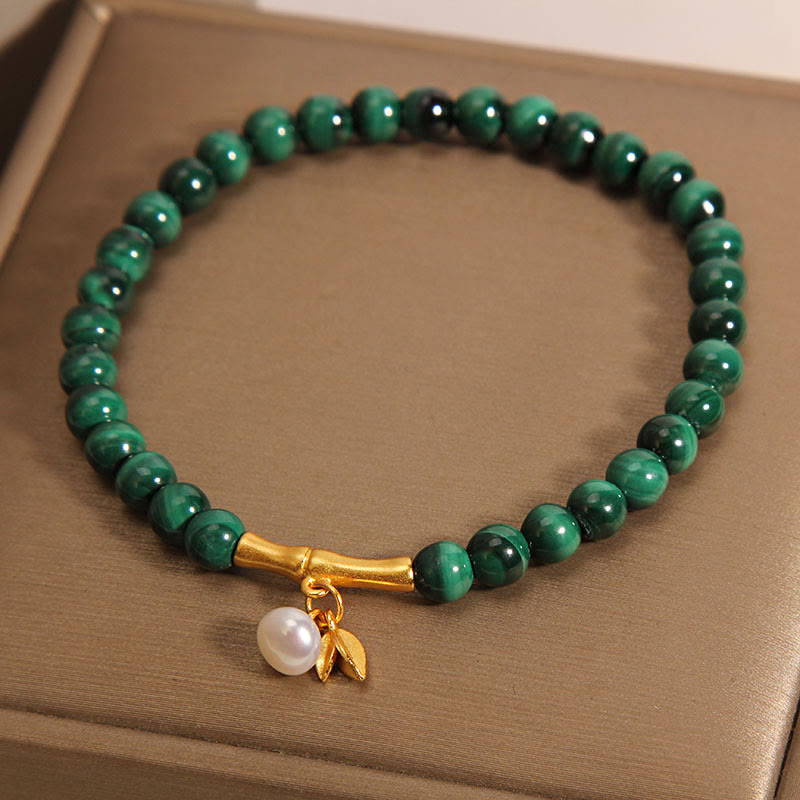 Bracelet anti-anxiété en bambou porte-bonheur avec perles de malachite naturelle et Buddha Stones