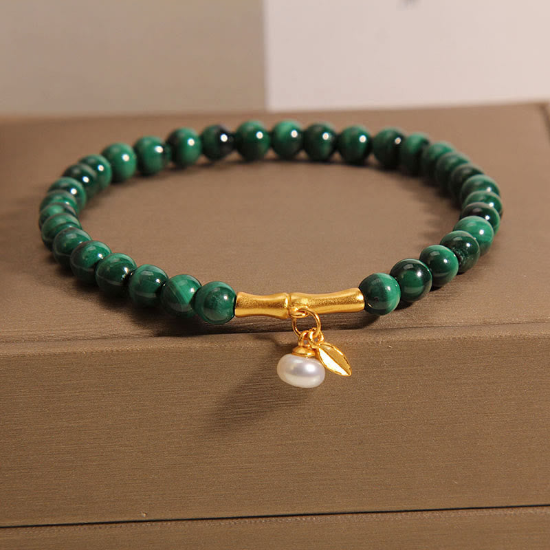 Bracelet anti-anxiété en bambou porte-bonheur avec perles de malachite naturelle et Buddha Stones