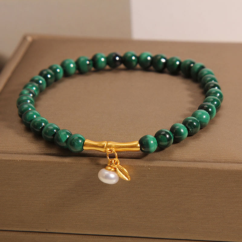 Bracelet anti-anxiété en bambou porte-bonheur avec perles de malachite naturelle et Buddha Stones - Malachite 5 mm (Tour de poignet : 14-15 cm) - image 0