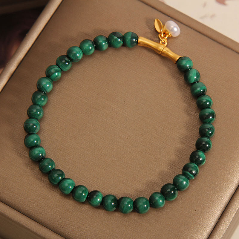 Bracelet anti-anxiété en bambou porte-bonheur avec perles de malachite naturelle et Buddha Stones