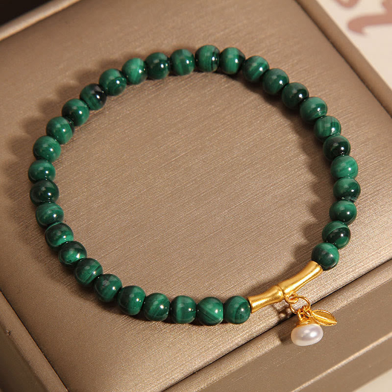 Bracelet anti-anxiété en bambou porte-bonheur avec perles de malachite naturelle et Buddha Stones