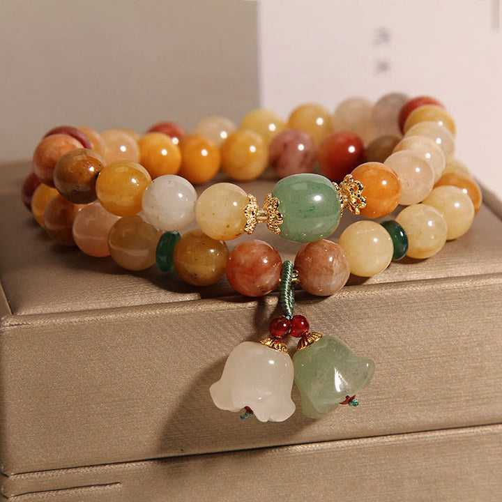 Bracelet porte-bonheur double couche en jade doré naturel et Buddha Stones en pierres du Tibet