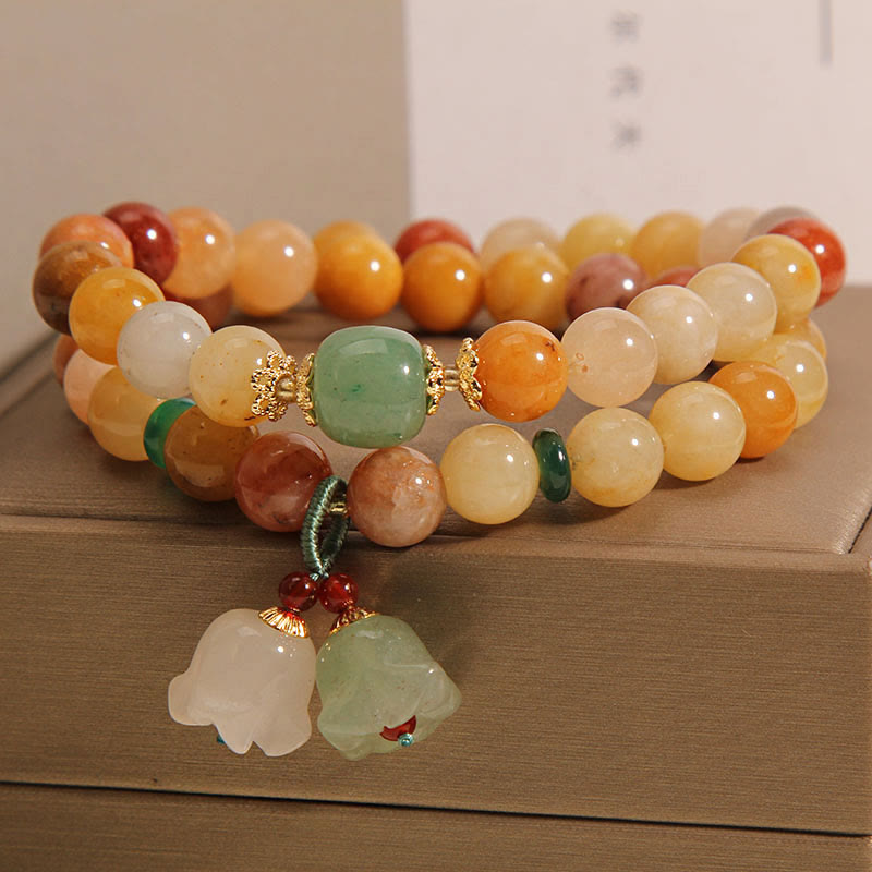 Bracelet porte-bonheur double couche en jade doré naturel et Buddha Stones en pierres du Tibet