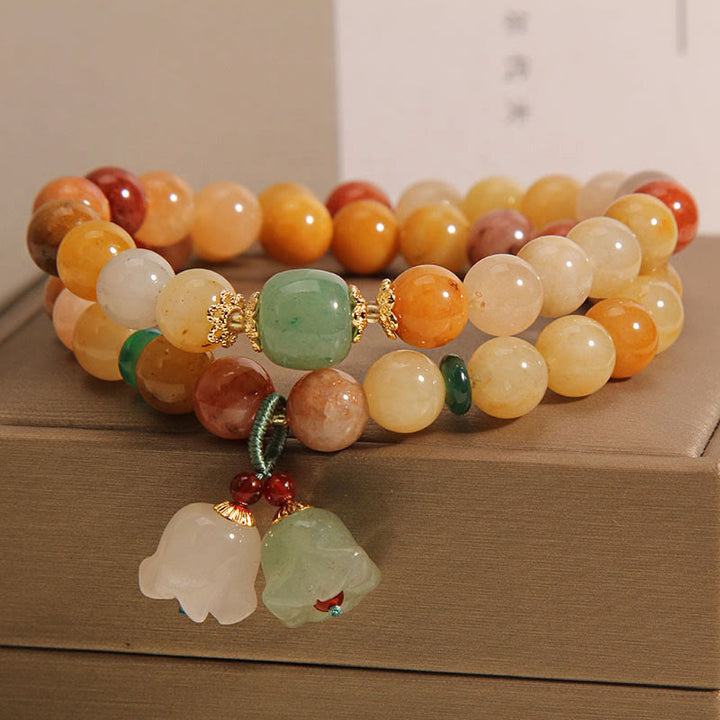 Bracelet porte-bonheur double couche en jade doré naturel et Buddha Stones en pierres du Tibet
