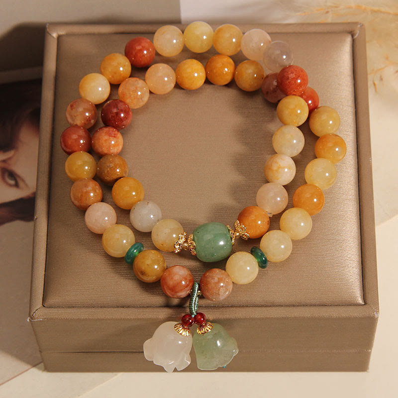 Bracelet porte-bonheur double couche en jade doré naturel et Buddha Stones en pierres du Tibet