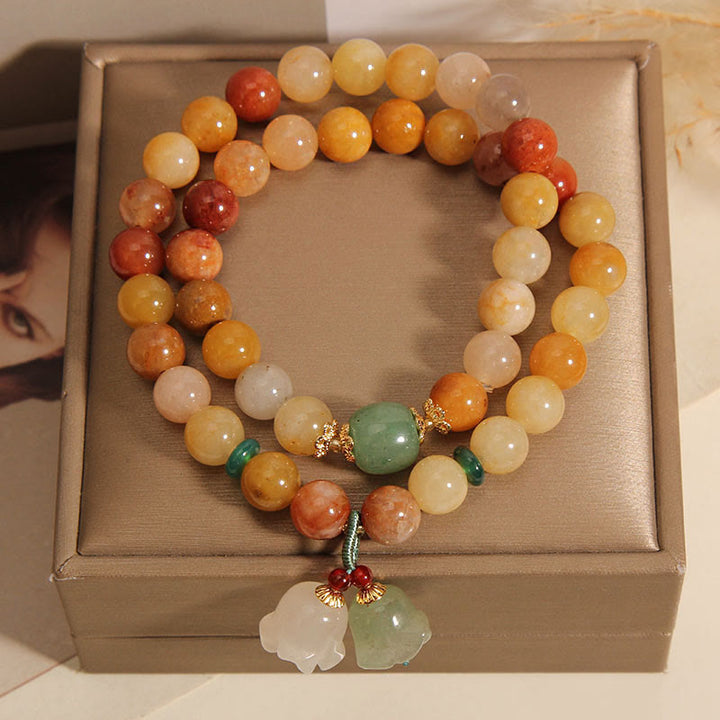 Bracelet porte-bonheur double couche en jade doré naturel et Buddha Stones en pierres du Tibet