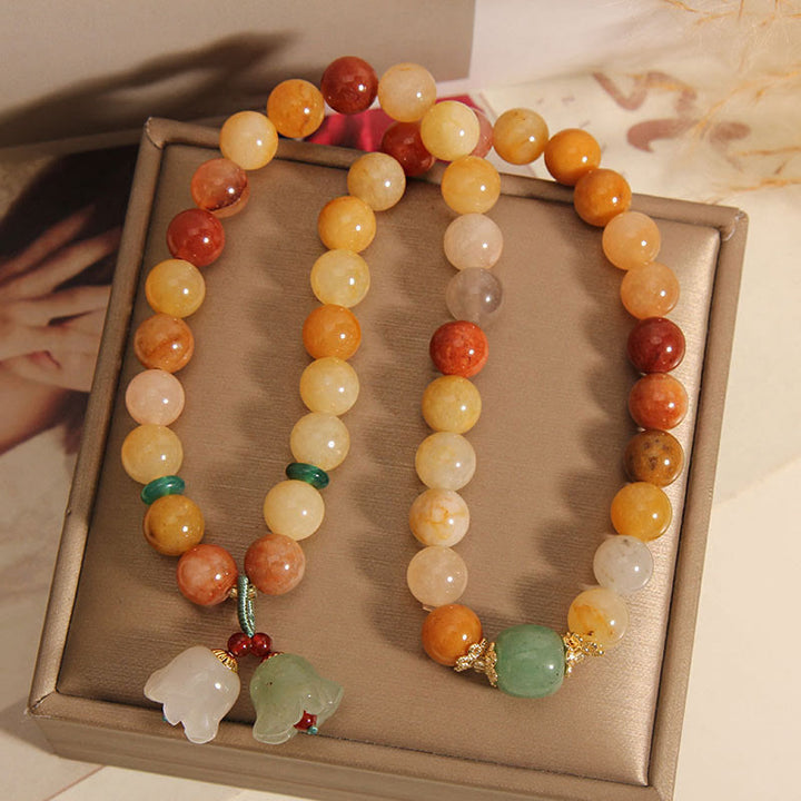 Bracelet porte-bonheur double couche en jade doré naturel et Buddha Stones en pierres du Tibet