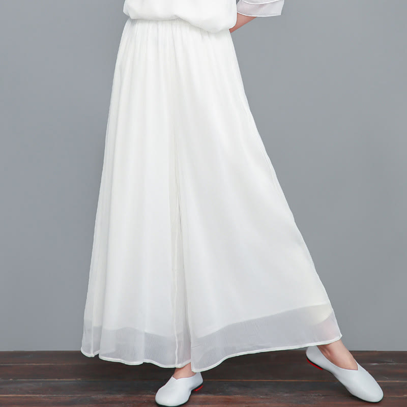 Robe mi-longue cheongsam en mousseline de soie à manches trois-quarts Buddha Stones Pantalon à jambe large Vêtements de pratique de méditation zen