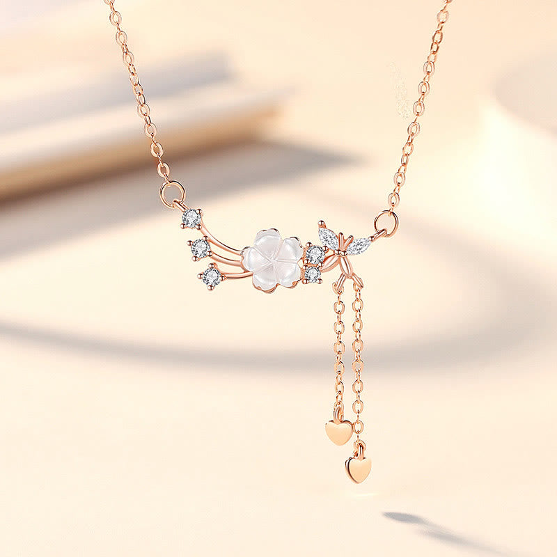 Ensemble de boucles d'oreilles et collier avec pendentif en forme de fleur et de papillon en argent sterling 925 avec Buddha Stones - Collier en or rose - image 6