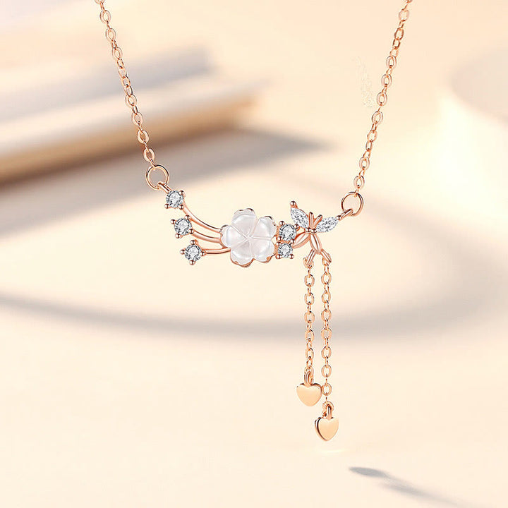 Ensemble de boucles d'oreilles et collier avec pendentif en forme de fleur et de papillon en argent sterling 925 avec Buddha Stones - Collier en or rose - image 6