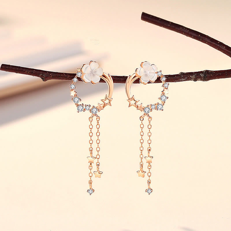 Ensemble de boucles d'oreilles et collier avec pendentif en forme de fleur et de papillon en argent sterling 925 avec Buddha Stones - Boucles d'oreilles en or rose (tiges en argent sterling 925) - image 8