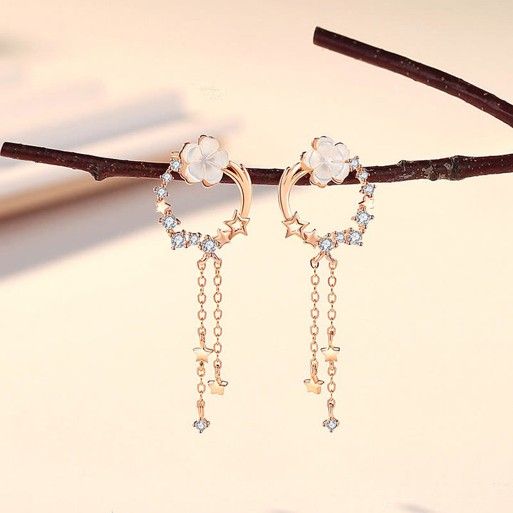 Ensemble de boucles d'oreilles et collier avec pendentif en forme de fleur et de papillon en argent sterling 925 avec Buddha Stones - Boucles d'oreilles en or rose (tiges en argent sterling 925) - image 8