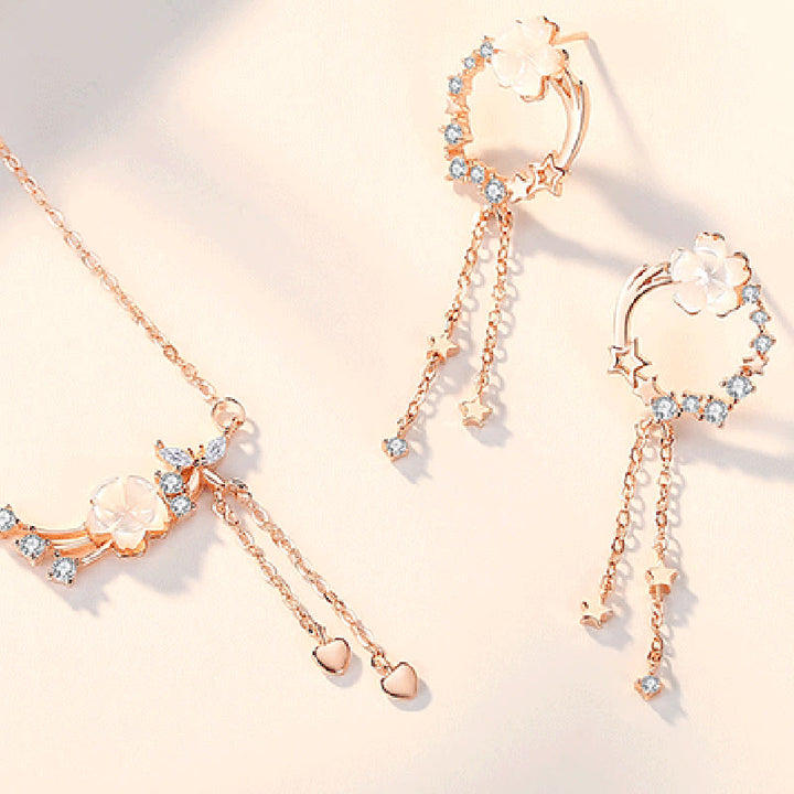 Ensemble de boucles d'oreilles et collier avec pendentif en forme de fleur et de papillon en argent sterling 925 avec Buddha Stones