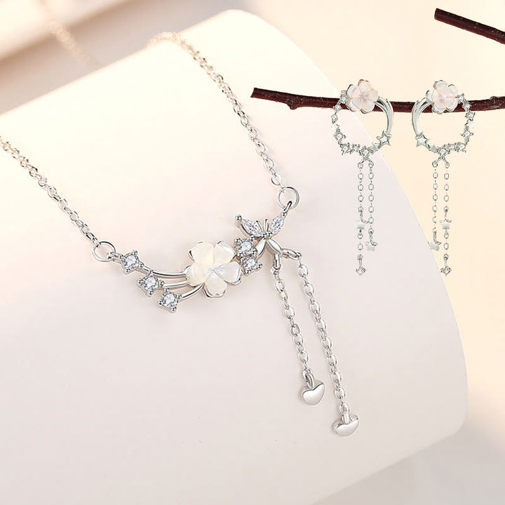 Ensemble de boucles d'oreilles et collier avec pendentif en forme de fleur et de papillon en argent sterling 925 avec Buddha Stones