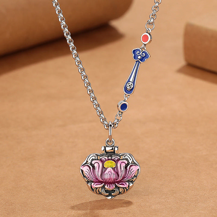 Collier pendentif en cuivre avec Buddha Stones et lotus porte-bonheur pour nouveau départ