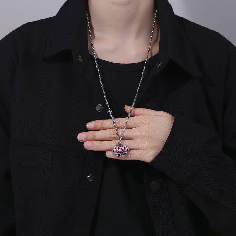 Collier pendentif en cuivre avec Buddha Stones et lotus porte-bonheur pour nouveau départ