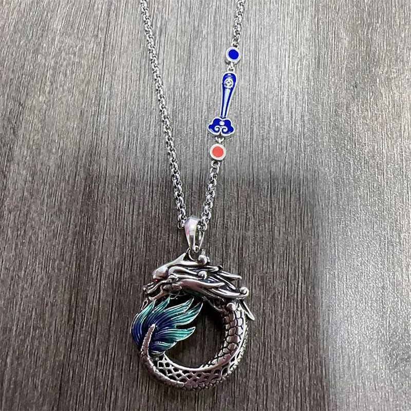 Collier tibétain en cuivre avec Buddha Stones et force du dragon