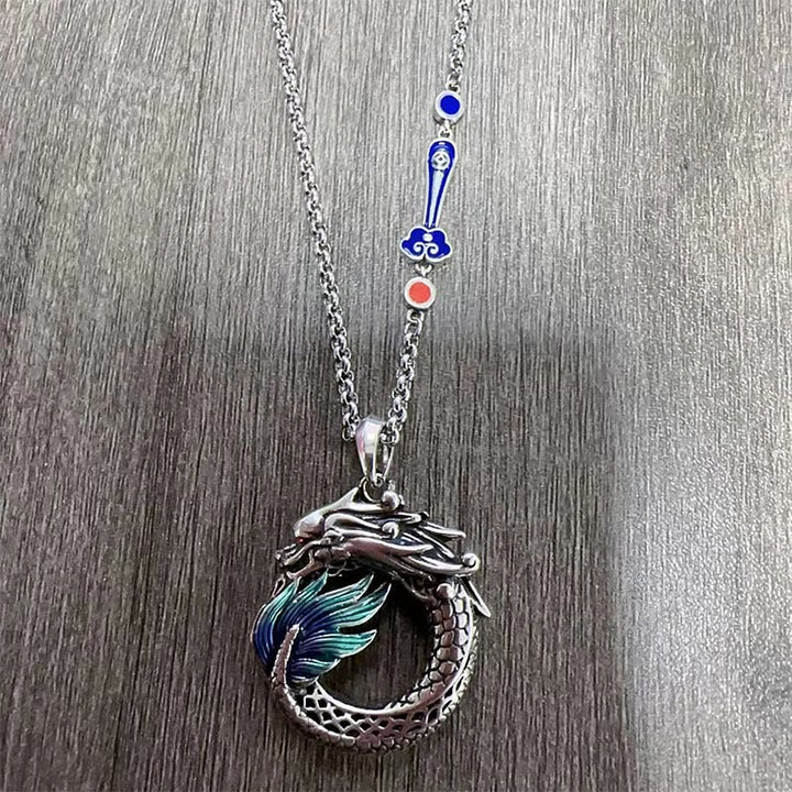 Collier tibétain en cuivre avec Buddha Stones et force du dragon