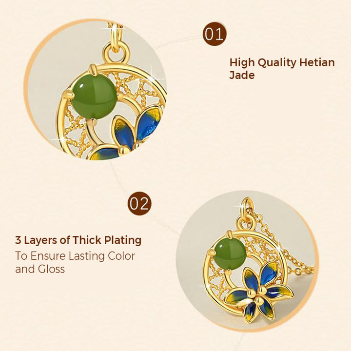 Ensemble de Buddha Stones et collier porte-bonheur en argent sterling 925 avec pendentif en forme de fleur de jade cyan Hetian naturel