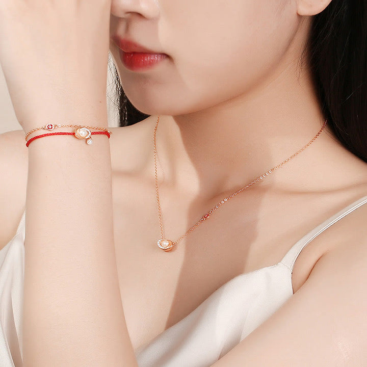 Ensemble collier pendentif et bracelet en corde rouge Buddha Stones en argent sterling 925 et perles en lingots de cuivre - image 1