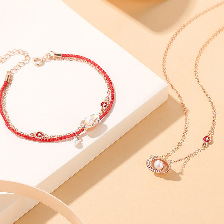 Ensemble collier pendentif et bracelet en corde rouge Buddha Stones en argent sterling 925 et perles en lingots de cuivre