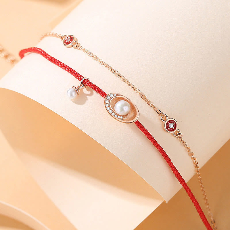Ensemble collier pendentif et bracelet en corde rouge Buddha Stones en argent sterling 925 et perles en lingots de cuivre