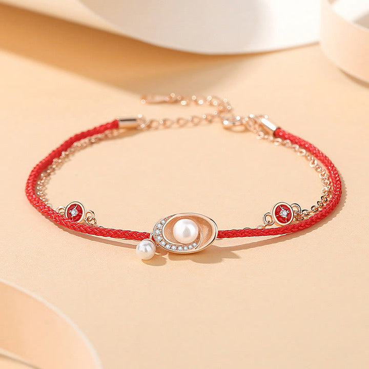 Ensemble collier pendentif et bracelet en corde rouge Buddha Stones en argent sterling 925 et perles en lingots de cuivre