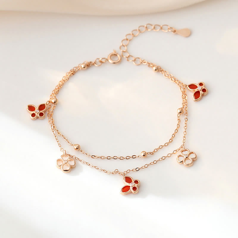 Ensemble de pendentifs et bracelets en argent sterling 925 avec pierre d'agate rouge Tridacna et papillon trèfle à quatre feuilles
