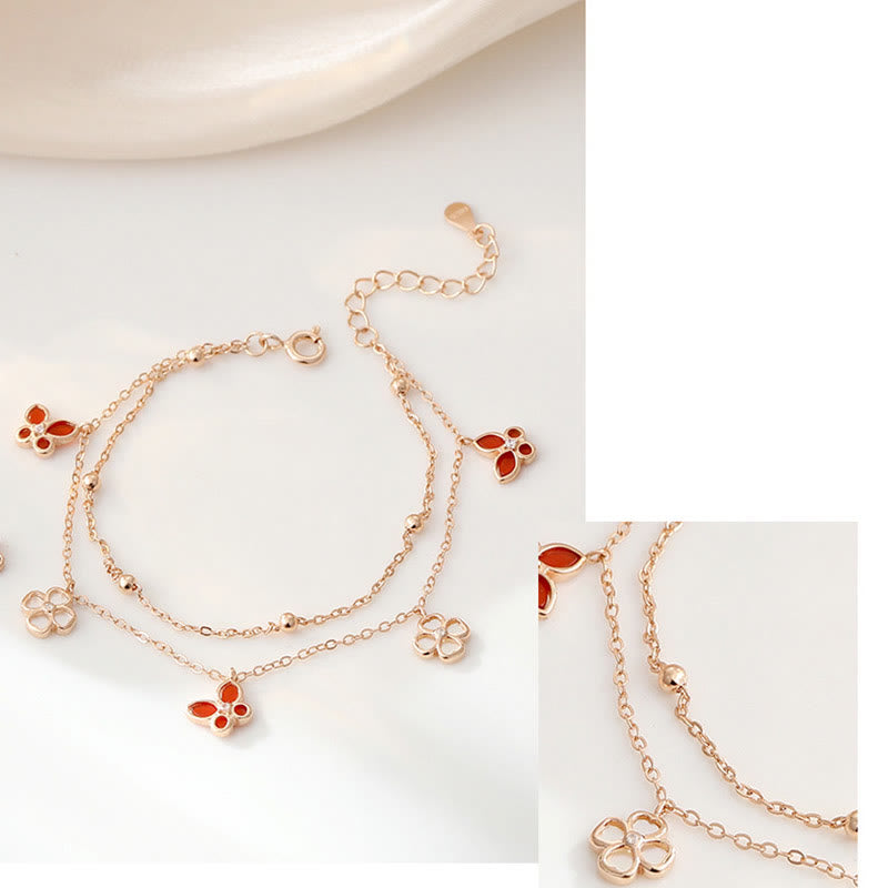 Ensemble de pendentifs et bracelets en argent sterling 925 avec pierre d'agate rouge Tridacna et papillon trèfle à quatre feuilles