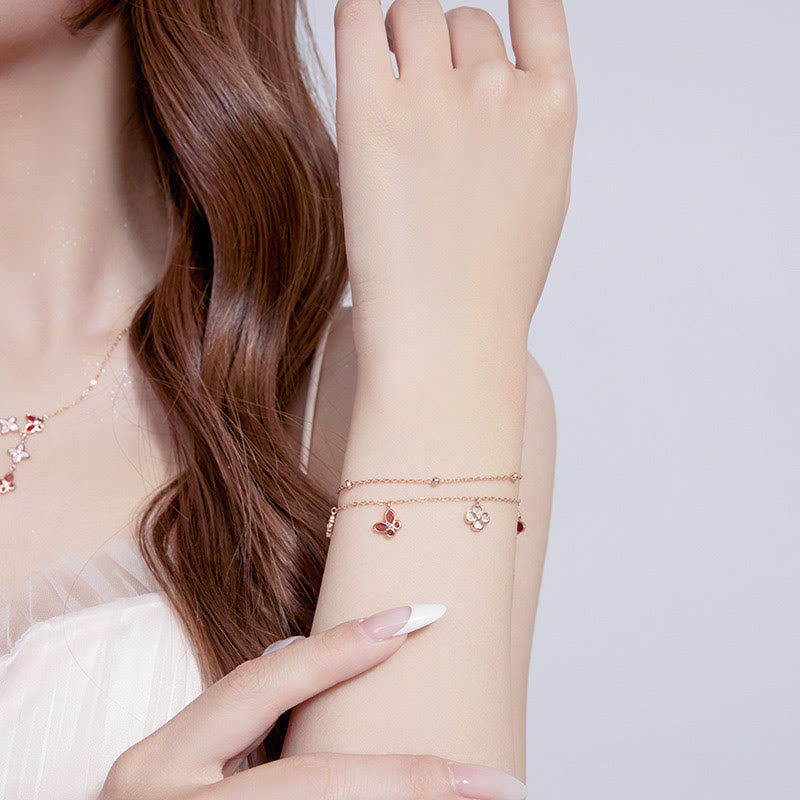 Ensemble de pendentifs et bracelets en argent sterling 925 avec pierre d'agate rouge Tridacna et papillon trèfle à quatre feuilles - image 6