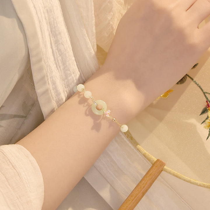 Ensemble de pendentifs et bracelets porte-bonheur en argent sterling 925 avec boucle de paix en jade Hetian naturel et Buddha Stones