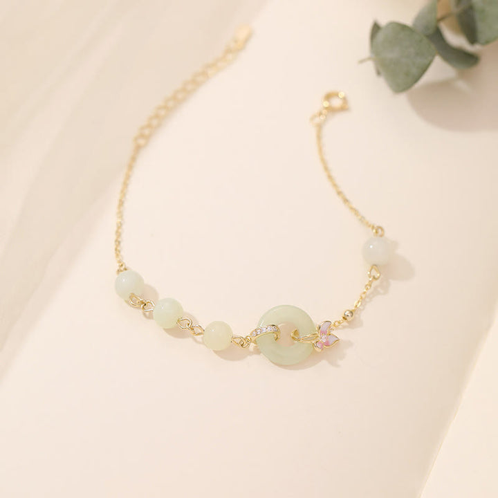 Ensemble de pendentifs et bracelets porte-bonheur en argent sterling 925 avec boucle de paix en jade Hetian naturel et Buddha Stones