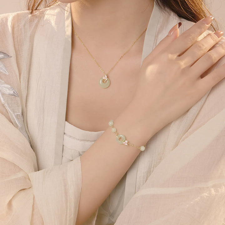 Ensemble de pendentifs et bracelets porte-bonheur en argent sterling 925 avec boucle de paix en jade Hetian naturel et Buddha Stones