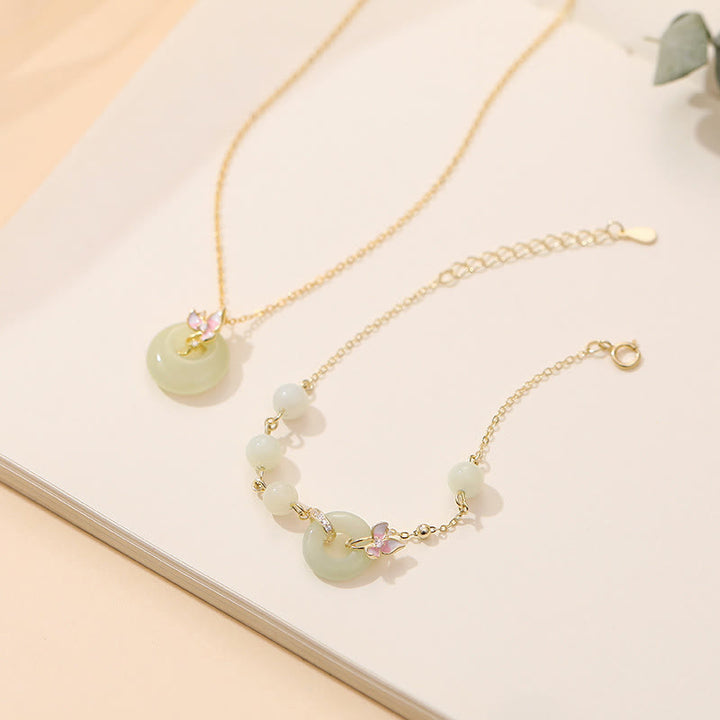Ensemble de pendentifs et bracelets porte-bonheur en argent sterling 925 avec boucle de paix en jade Hetian naturel et Buddha Stones
