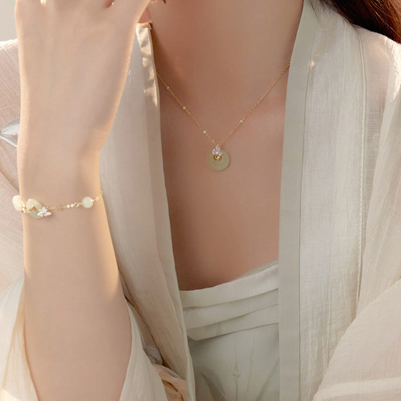 Ensemble de pendentifs et bracelets porte-bonheur en argent sterling 925 avec boucle de paix en jade Hetian naturel et Buddha Stones