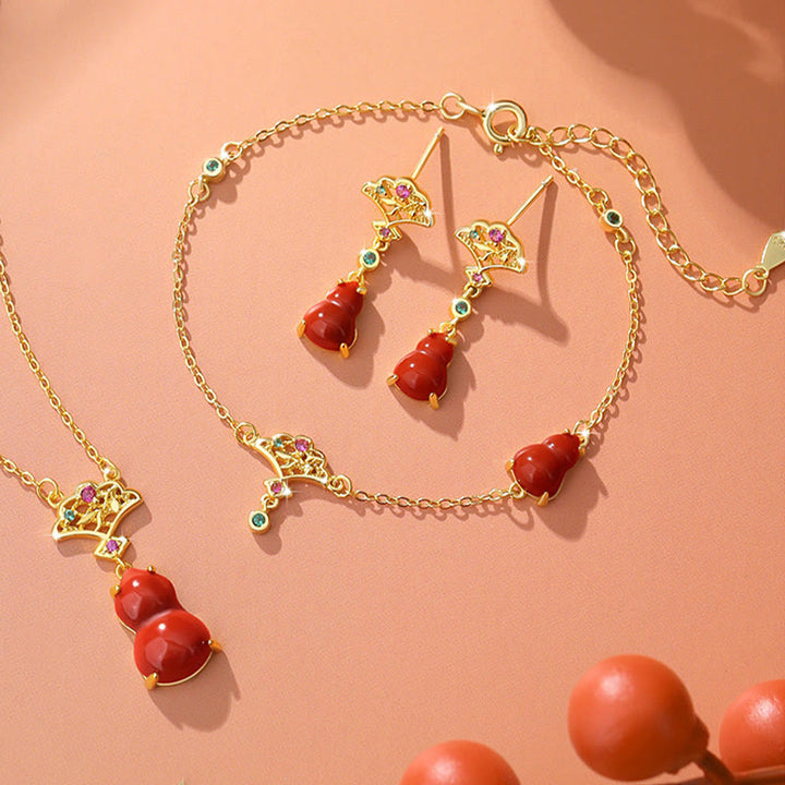 Ensemble de boucles d'oreilles, collier, pendentif et bracelet de confiance en argent sterling 925 avec Buddha Stones et agate rouge