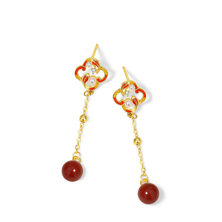 Ensemble de Buddha Stones et bracelet en argent sterling 925 avec pendentif et perles d'agate rouge et trèfle à quatre feuilles