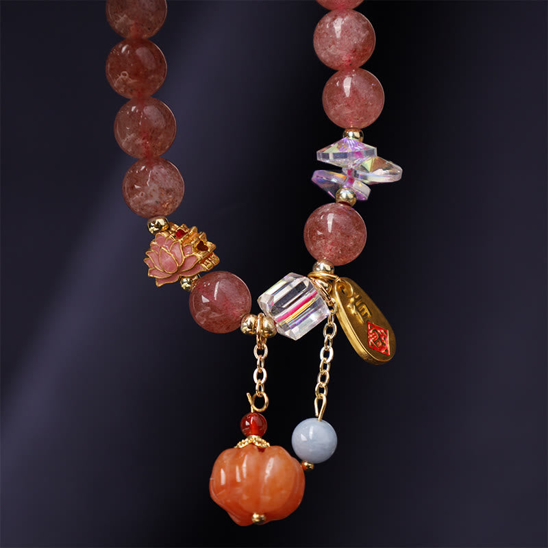 Bracelet à breloques positives en quartz Buddha Stones naturel avec personnage Fu et citrouille