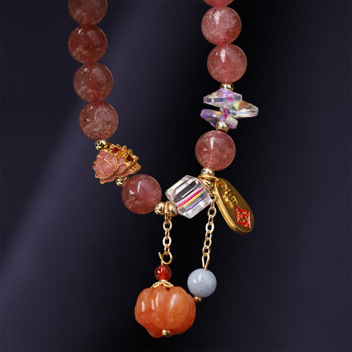 Bracelet à breloques positives en quartz Buddha Stones naturel avec personnage Fu et citrouille