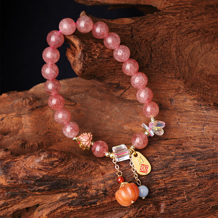 Bracelet à breloques positives en quartz Buddha Stones naturel avec personnage Fu et citrouille