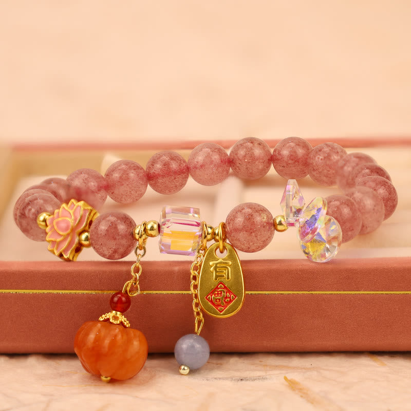 Bracelet à breloques positives en quartz Buddha Stones naturel avec personnage Fu et citrouille
