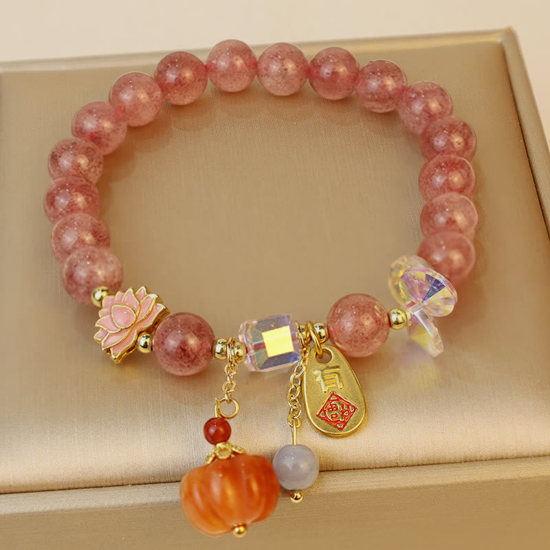 Bracelet à breloques positives en quartz Buddha Stones naturel avec personnage Fu et citrouille