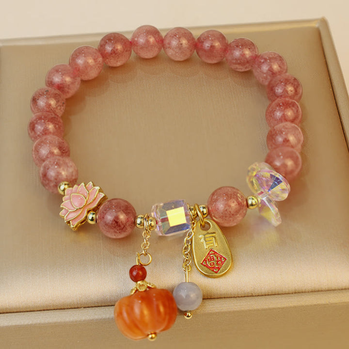 Bracelet à breloques positives en quartz Buddha Stones naturel avec personnage Fu et citrouille